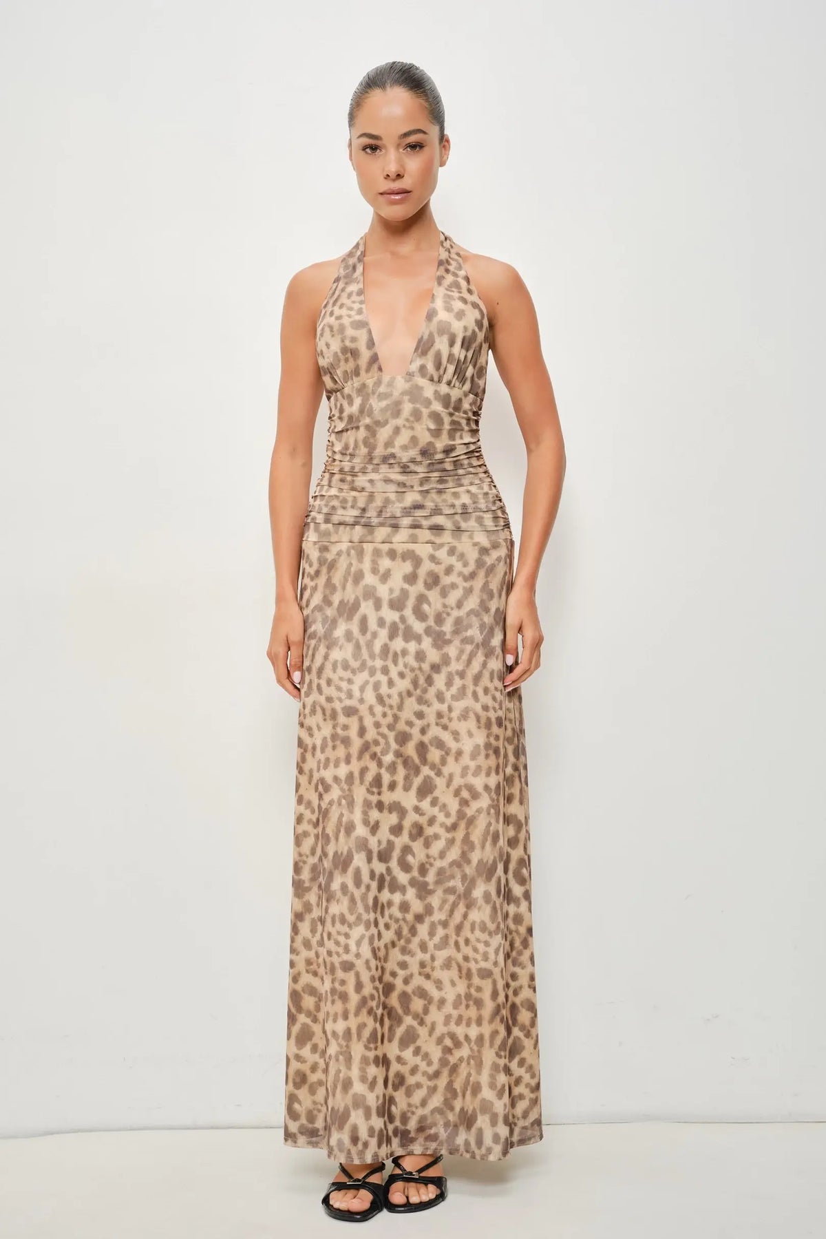 Leopardato plunge abito lungo