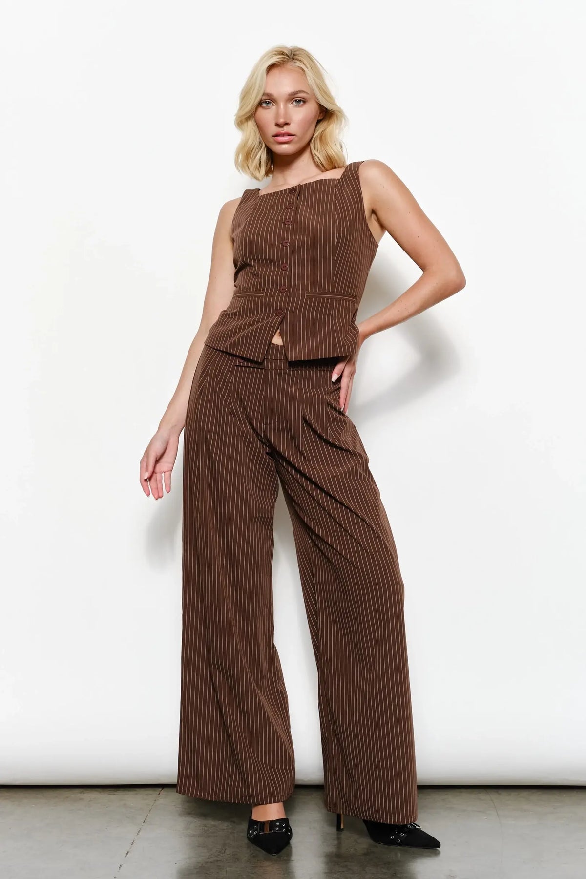 Marrone pinstripe pantaloni